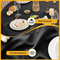 6-Pack Black Round Tablecloths 120 in for 5-6 Ft Round Tables | Stain-Resista…