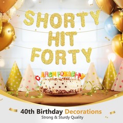Pre-strung Shorty Hit Forty 40th Birthday Decorations Party Banner for Women,…