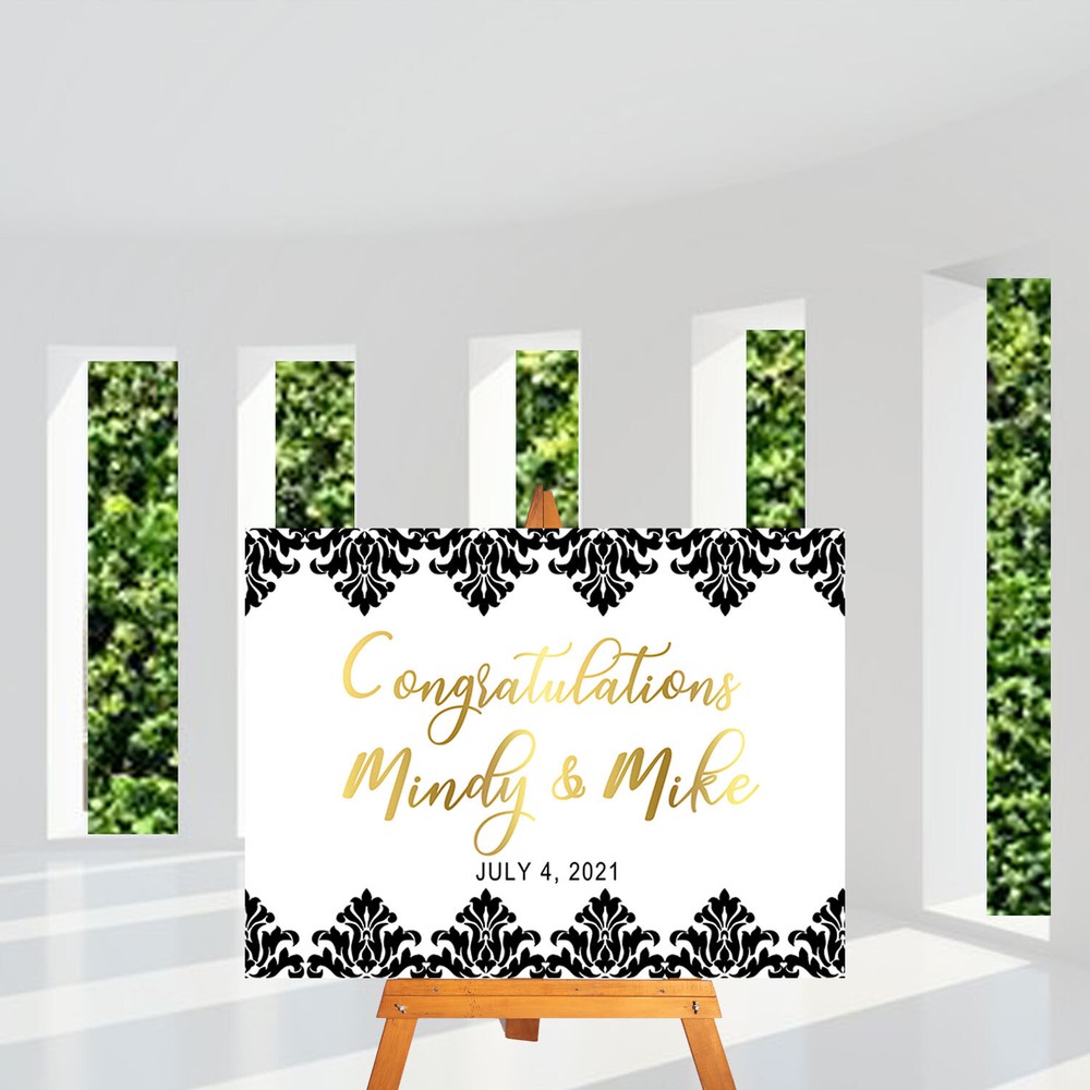 Black and Gold Wedding Welcome Sign, Welcome to Our Wedding Custom Sign
