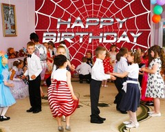 Happy Birthday Spider Web Backdrop Party Decoration Supplies Theme Banner Bac…