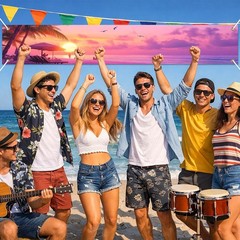Hello Summer Banner 118 x 20 inch Summer Hawaiian Theme Beach Party Decoratio…