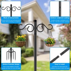 Adjustable Shepherd Hooks for Outdoor, 2 Pack 80 Inch 5 Prong Base … Fast Ship