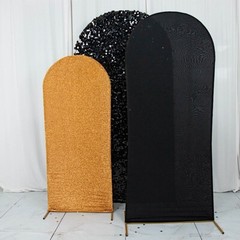 3 BLACK GOLD Assorted Fitted Round Top Arch Backdrop STAND COVERS Set Party
