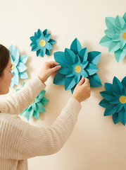 Turquoise Paper Flower for Wall Wedding Party Birthday Celebration Backdrop Deco