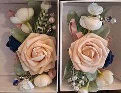 Lings Moments 2 pc Wedding Shoulder Corsages Homecoming Prom Pale Pink and Navy