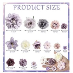 Fake Flower Heads Mini Artificial Purple Faux Dahlia Rose Flowers DIY Home Craft