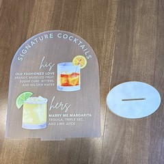 His & Hers Signature Cocktails Wedding Acrylic Arch Sign Set w/ Stand, 2pc