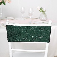10 Hunter Green Spandex Sequined CHAIR SASHES Ties Wraps Wedding Decorations