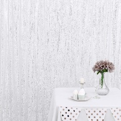 SILVER 8 ft x 8 ft Sequined Backdrop Curtain Wedding Party Booth Light Gray