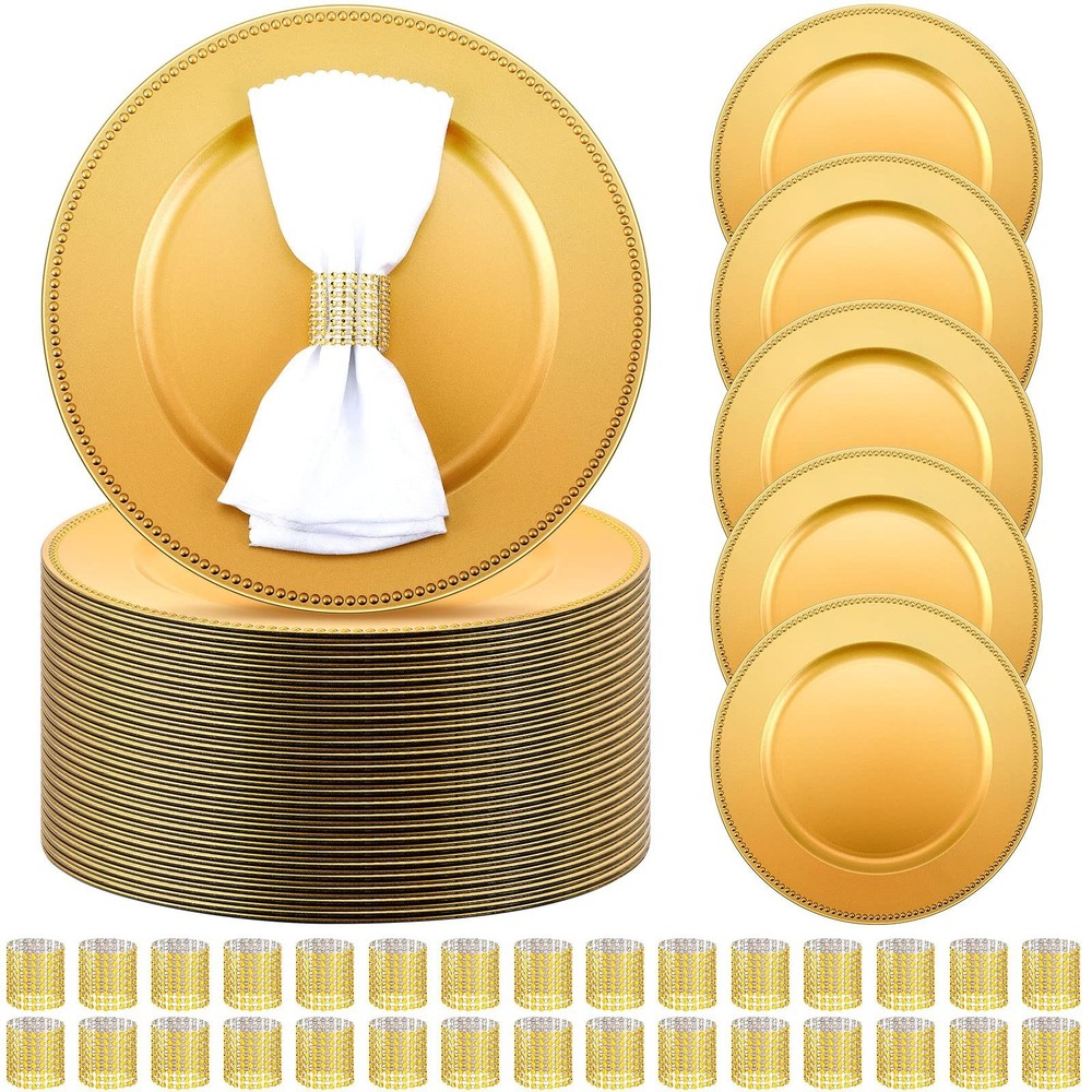 Tanlade 100 Pcs Charger Plates Bulk with Napkin Rings Set Include 50 Plastic …