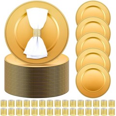 Tanlade 100 Pcs Charger Plates Bulk with Napkin Rings Set Include 50 Plastic …