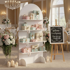 6FT Wooden Wedding Gift Display Arch, Original Design 4-Tier Champagne Wall | Pa