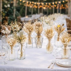 24 Pcs Boho Dried Flower Bouquet with Glass Vase Set 12 Mini