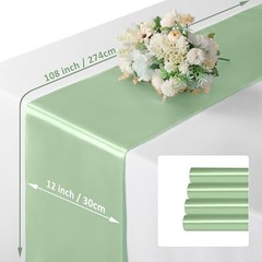 Manyshofu 4Pcs Satin Table Runner – 12 x 108 Inch 12″x108″, 4pcs Sage Green