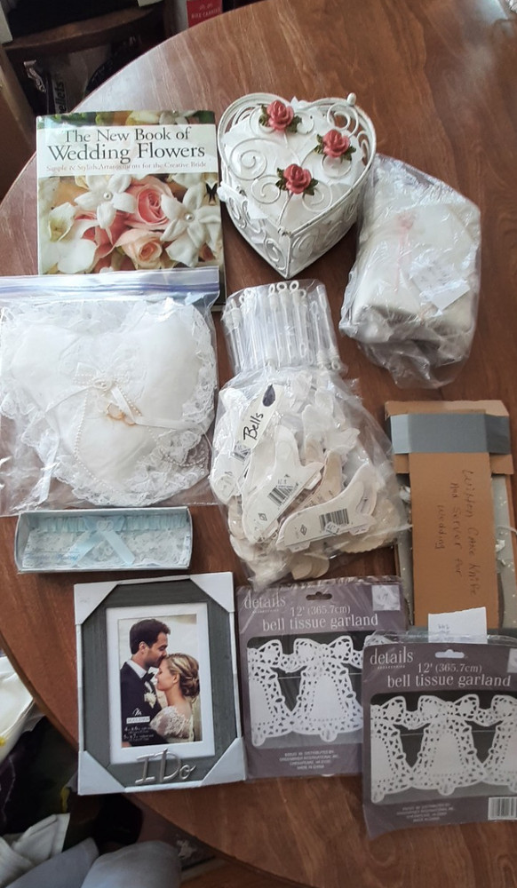 Variety Of Wedding Items /Shower Items And Decorations Some New Some Not Box Lot