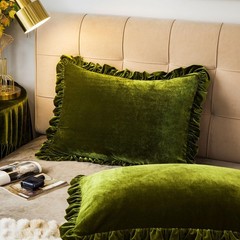 Velvet Pillow Shams Set of 2 Retro Ruffle Flounces Trim Soft Decorative Luxur…