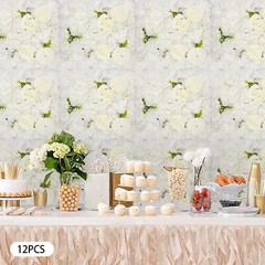 3D Flower Wall Panel-12pcs Artificial Flower Wall Background Silk Rose Wedding