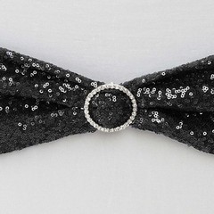 10 Black Spandex Sequined CHAIR SASHES Ties Wraps Wedding Party Decorations