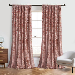 Blush Pink Velvet Curtains with Gold Foil Print, Room Darkening, 2 Panels