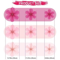 9 Pcs Pink Party Paper Flowers Decorations Hot Pink Paper Fans Hanging Orname…