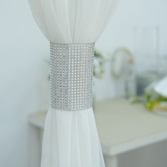 4 SILVER Rhinestone Mesh CURTAIN Tie Backs Drapery Holdbacks Party