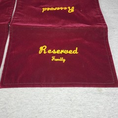 Vintage Velvet Reserved Funeral Seat Covers Burgundy Gold Lettering Halloween