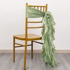 5 SAGE GREEN Curly Willow Chiffon Satin CHAIR SASHES Party Event Decorations