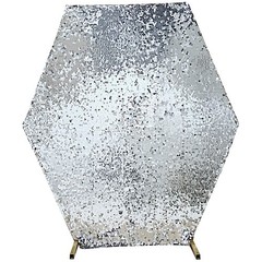 8 ft SILVER Big Payette Sequin Hexagon Backdrop STAND COVER Party Decorations