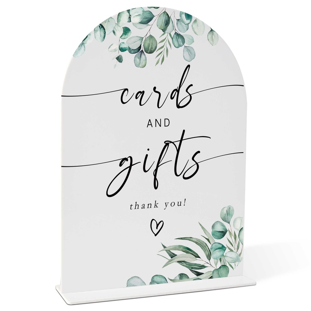 Greenery Cards and Gifts Sign, 8 x 11 Inch White Arch Acrylic Wedding Sign wi…