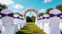 Bulk 100 Purple Spandex Chair Sashes, Reusable Wedding Party Bands, Stretch F…