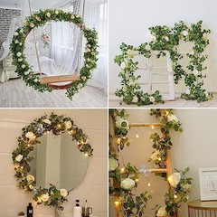 6 Ft White Flower Garland with 3D Butterfly, Artificial White Rose a