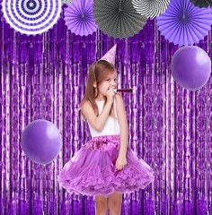 3 Pack Purple Metallic Tinsel Curtains, Tinsel Foil Curtain Foil Fringe Pre…