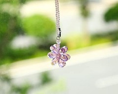 Pink Crystal Flower Car Charm Rear View Mirror Pendant Decor | Pink Flower