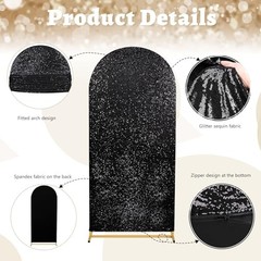 6.6FT Arch Backdrop Cover Spandex Fitted Fabric Sequin 3.3ftx6.6ft Black