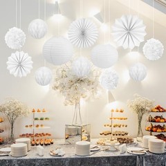 30 Pcs White Wedding Party Decorations Hanging White Paper Lantern Fans