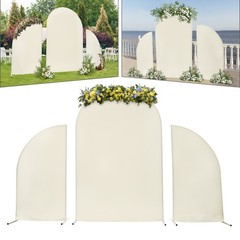 Wedding Arch White Steel Frame Beige Cover H Base Stable Outdoor Indoor