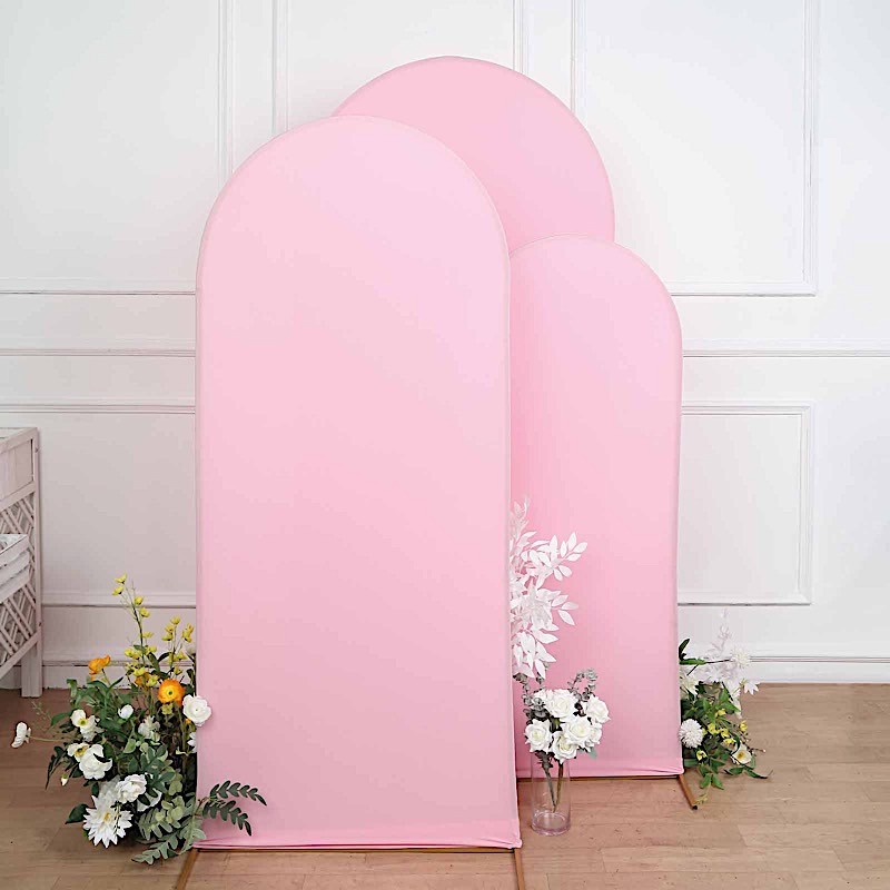 3 PINK Matte Fitted Spandex Round Top Arch Backdrop STAND COVERS Set Events
