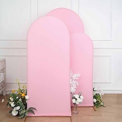 3 PINK Matte Fitted Spandex Round Top Arch Backdrop STAND COVERS Set Events
