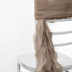 Taupe Premium CHAIR COVER with Curly Chiffon Ruffled SASHES Wedding Decorations