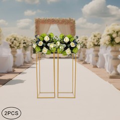2Pc Gold Metal Floor Stand Iron Column Vase Holder Wedding Decor