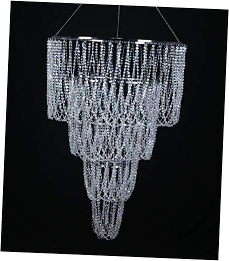 4 Tiers Large Wedding Chandelier, Faux Crystal Iridescent Beaded 24″W x 36″H