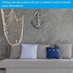 79 x 59 Inch Nature Cotton Decorative Fish Net Ocean Party, Beige