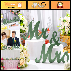 Sage Green 3 Pcs Mr & Mrs Table Decor – Rustic Wedding Centerpieces & Photo Prop