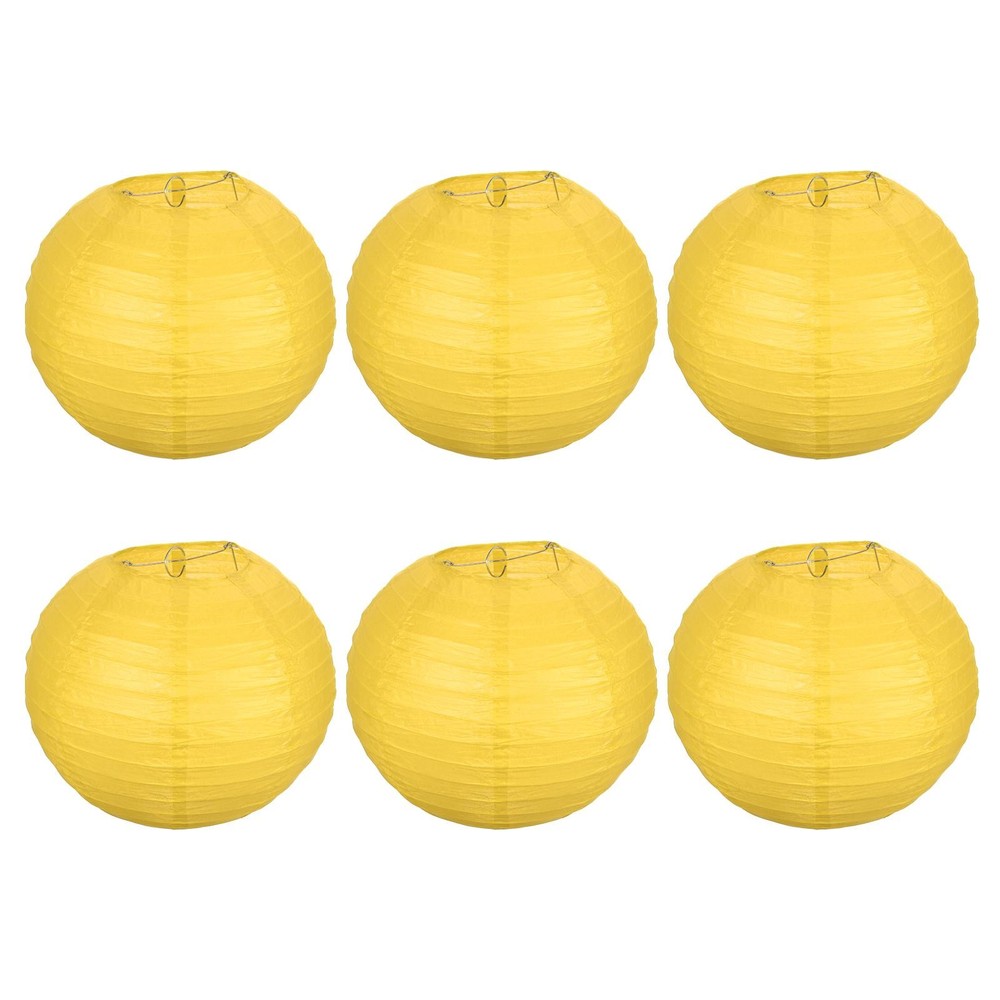 6pcs 10 Inch Folding Hanging Paper Lanterns Medium Lampshade Yellow