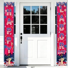 2 Pcs Party Decoration, Happy Door Banner, Patriotic Star Stripes Labor Day