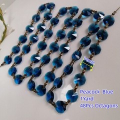 22Yards Peacock Blue Chain Crystal Octagonal beads Garland Chandelier Decoration