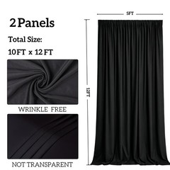 10ft x 12ft Black Backdrop Curtains, Wrinkle Free Thick Fabric Polyester Curt…