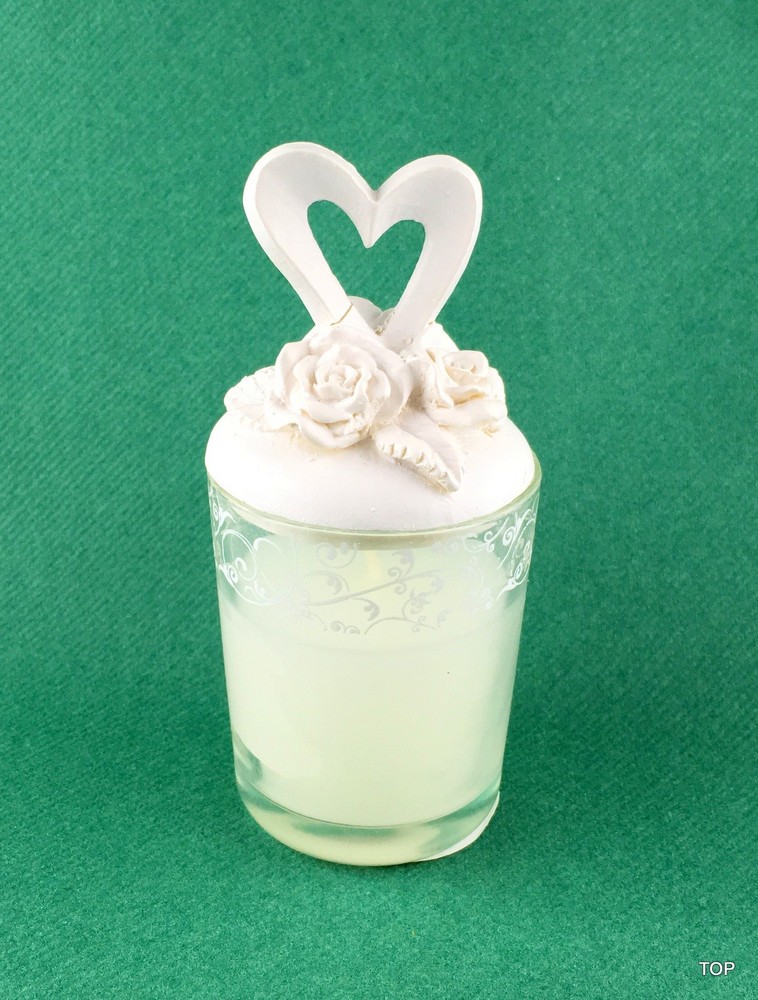 Glas mit Wachs Deckel weiß mit Keramik Herz Blumen verziert Dekoration Hochzeit
