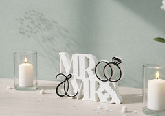 MR & MRS Wedding Table Sign with Rings, Valentine’s Day Gift