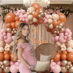 145PCS Fall Pink Balloon Arch Kit – Boho Baby Shower Decorations for Girl,